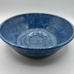 Studio Pottery Bowl Signed LINDA 2002 Blue Accents Great Condition